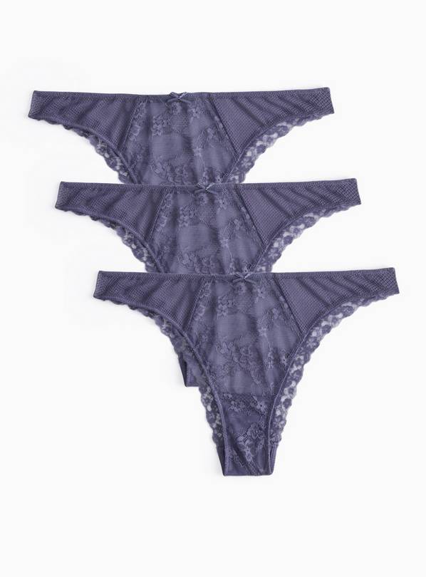 Dark Grey Lace Tanga Knickers 3 Pack 16